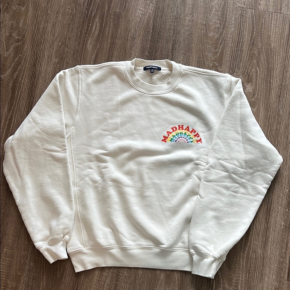 Madhappy White Crewneck Sweater with Rainbow Graphic